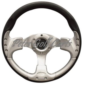 Golf Cart Steering Wheel 13 Inch, Black/Silver, fits Club Car, E-Z-GO, Yamaha