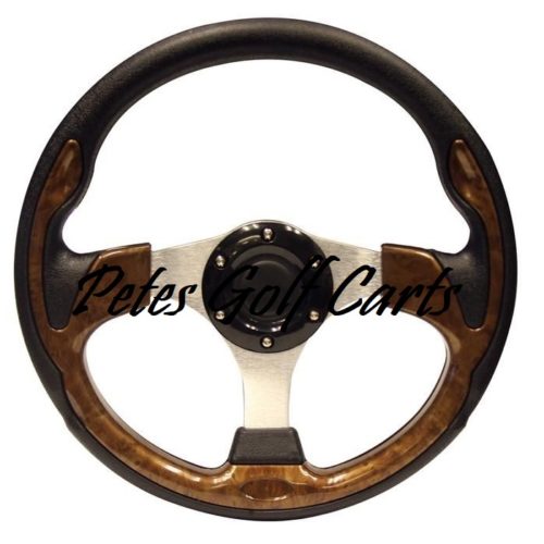 Golf Cart Steering Wheel 13 Inch Wood Grain Black PGC WM
