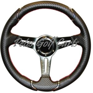 14 Inch Golf Cart Steering Wheel Carbon Fiber with Chrome and Red Stitch