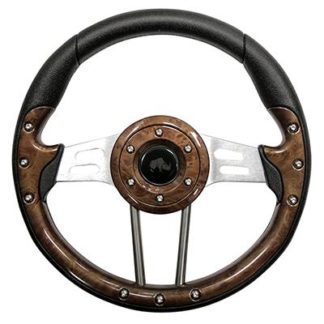 Golf Cart Steering Wheel Woodgrain Grip Aluminum Spokes 13 Inch
