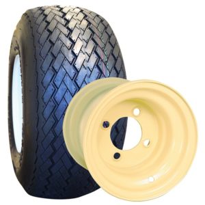 18x8.5x8 Sawtooth OEM Golf Cart Tires & 8" Beige Steel Golf Cart Wheels Combo - Single Assembly