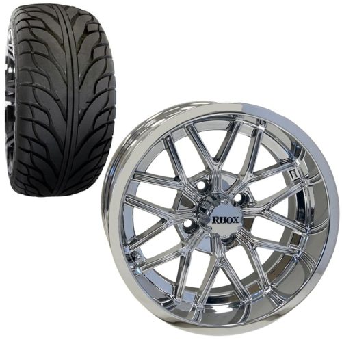 Golf Cart Wheel and Tire Combo 215x35x14 Street TA Chrome