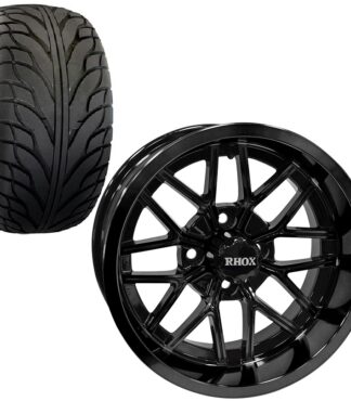 Golf Cart Wheel and Tire Combo 215x35x14 Street TA Gloss Black