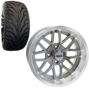 14" RHOX RX281 Gunmetal Golf Cart Wheels and RHOX RXS 215/35-14 Street Tires | Set of 4