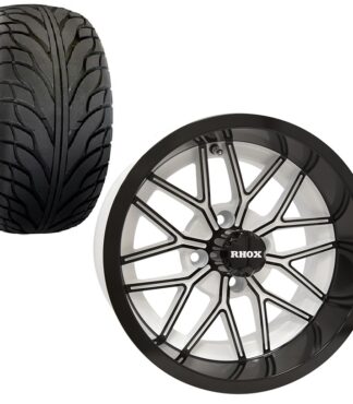 Golf Cart Wheel and Tire Combo 215x35x14 Street TA White Black Gloss