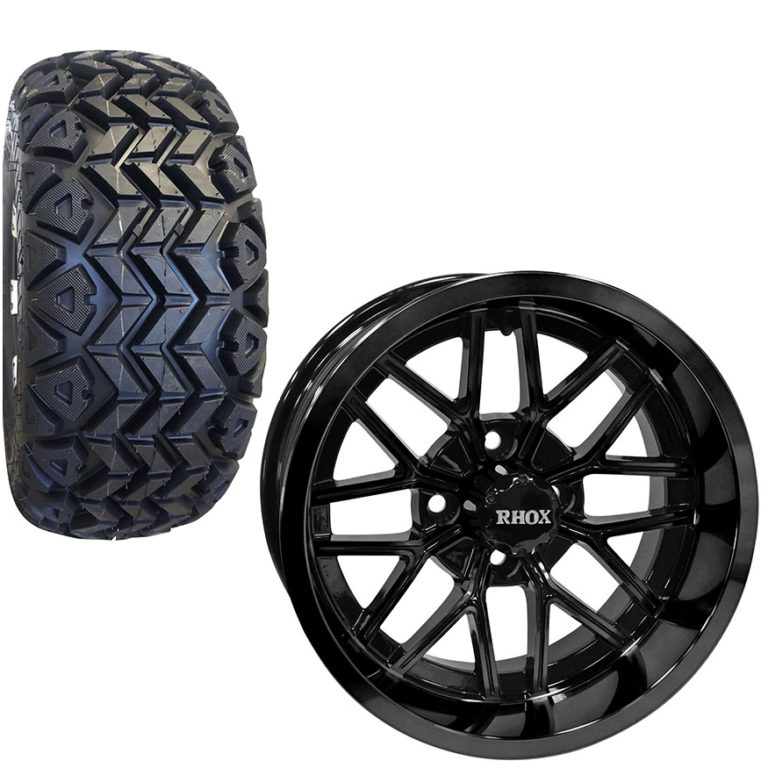 Golf Cart Wheel and Tire Combo 23x10x14 All Terrain Gloss Black Pete