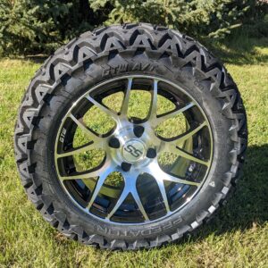 14" Golf Cart Wheel and Tire Combo: GTW® Machined/Black Pursuit Wheel w/ GTW® Predator A/T Tire