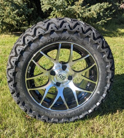 14" Golf Cart Wheel and Tire Combo: GTW® Machined/Black Pursuit Wheel w/ GTW® Predator A/T Tire