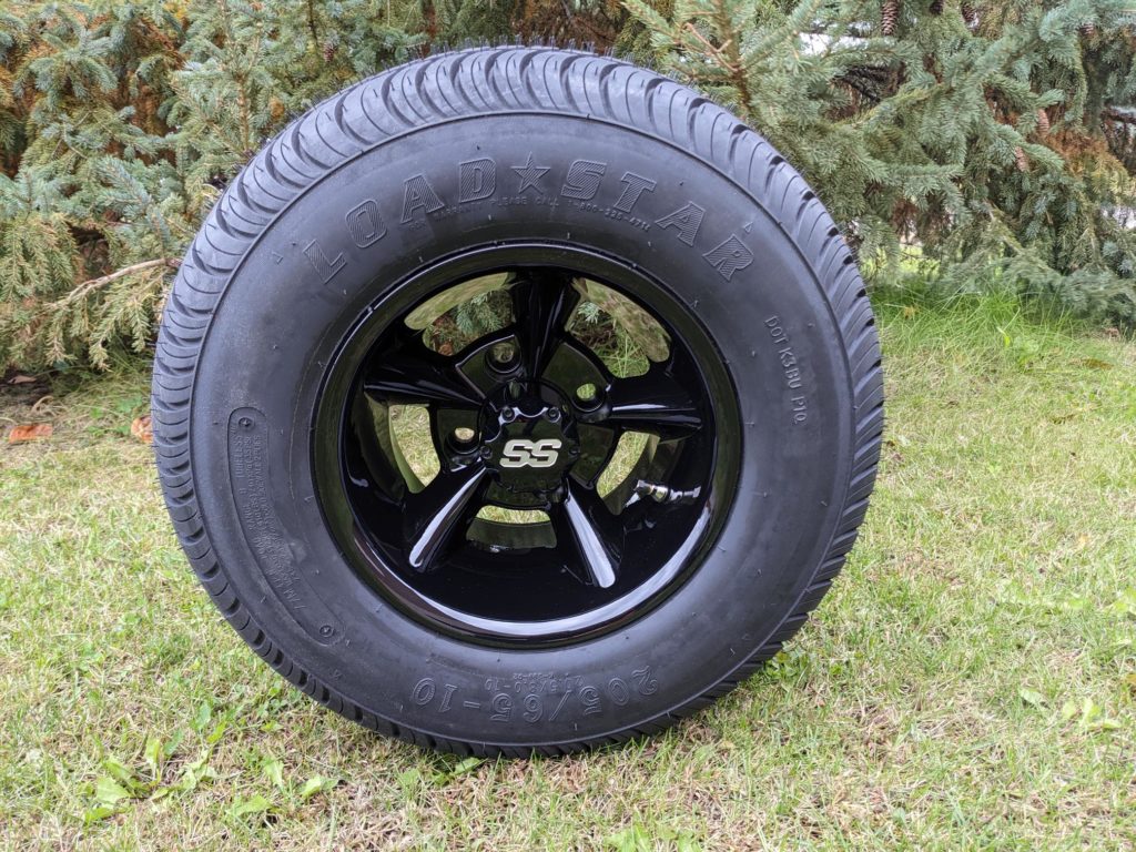 10" Godfather Gloss Black Wheels and GTW Fusion 205/65R10 Steel Belted Radial Tires Combo - Set of 4