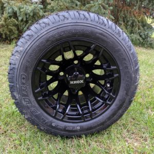 10" RX175 Gloss Black Golf Cart Wheels and 205/50-10 Duro Excel Touring Street/Turf Tires Combo - Set of 4 (18" tall)