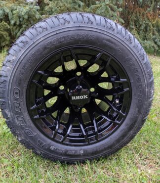 10" RX175 Gloss Black Golf Cart Wheels and 205/50-10 Duro Excel Touring Street/Turf Tires Combo - Set of 4 (18" tall)