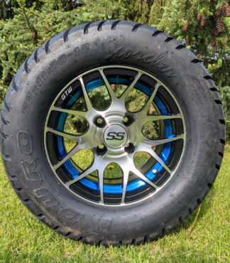 12" Golf Cart Wheel and Tire Combo: GTW Blue Trim Pursuit w/ Duro Scorcher 22x11-12, 4 Ply Tire