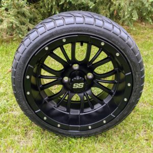 14" Diesel Matte Black Aluminum Golf Cart Wheels and 205/40-R14 GTW® Fusion GTR Steel Belted Radial Street Tires Combo - Set of 4