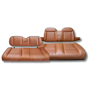 Kozip Aeris Front & Rear Seat Cushion Bundle – Brown with Black Piping & Diamond Stitch – Club Car DS Golf Carts