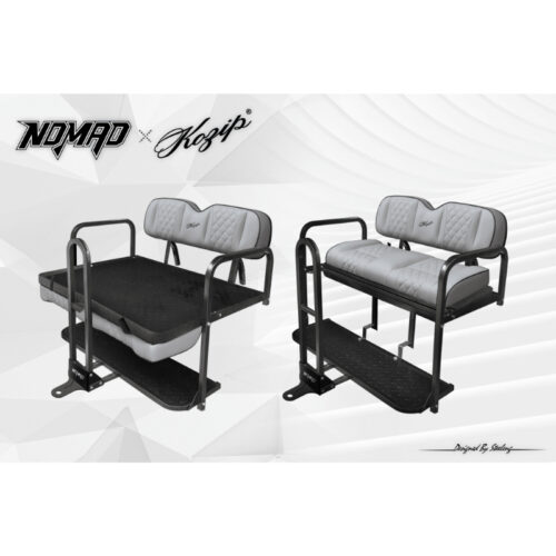 KOZIP-NOMAD-GRAY-GOLF-CART-REAR-FLIP-SEAT-KIT-STEELENG-PETESGOLFCARTS-CLUB-CAR-EZGO-YAMAHA