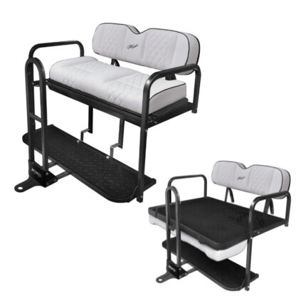 KOZIP-NOMAD-WHITE-GOLF-CART-REAR-FLIP-SEAT-KIT-STEELENG-PETESGOLFCARTS-CLUB-CAR-EZGO-YAMAHA