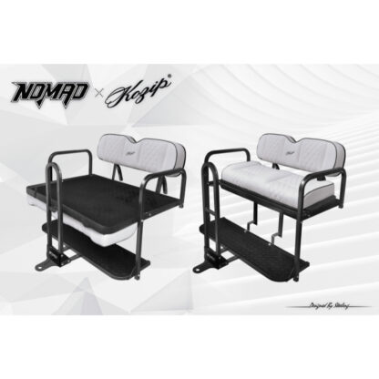 KOZIP-NOMAD-WHITE-GOLF-CART-REAR-FLIP-SEAT-KIT-STEELENG-PETESGOLFCARTS-CLUB-CAR-EZGO-YAMAHA