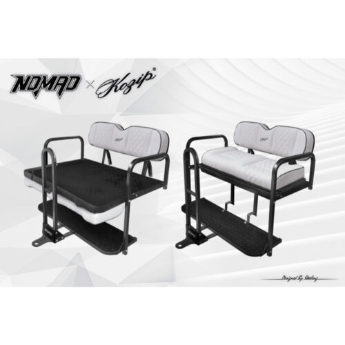 KOZIP-NOMAD-WHITE-GOLF-CART-REAR-FLIP-SEAT-KIT-STEELENG-PETESGOLFCARTS-CLUB-CAR-EZGO-YAMAHA