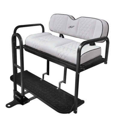 KOZIP-NOMAD-WHITE-GOLF-CART-REAR-FLIP-SEAT-KIT-STEELENG-PETESGOLFCARTS-CLUB-CAR-EZGO-YAMAHA