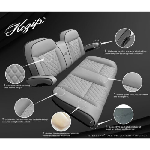 Kozip-Aeris-Gray-Front-Rear-Golf-Cart-Seat-Bundle-Club-Car-EZGO-Yamaha-Custom-Seats