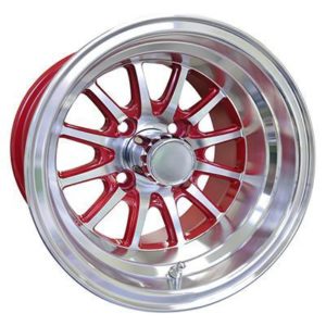 Phoenix, Machined w/ Red w/ Center Cap, 12x7 ET-25 Golf Cart Wheel