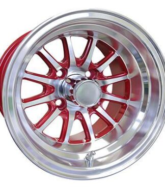 Phoenix, Machined w/ Red w/ Center Cap, 12x7 ET-25 Golf Cart Wheel