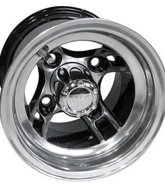 8"x7" aluminum black machined golf cart wheel by RHOX, Item# TIR-RX140.