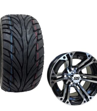 RHOX Golf Cart Wheel and Tire Combo IROC Machined Black Street Tread 22x11x12