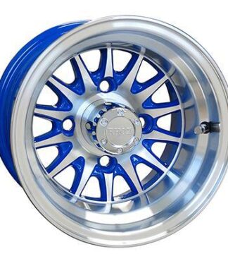 Blue and machined aluminum 10" Phoenix golf cart wheel by RHOX, Item # TIR-474.
