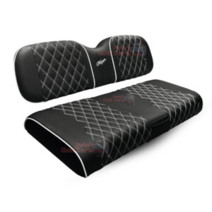 *Limited Edition* Kozip Golf Cart Rear Seat Cushion Assembly – Black with White Diamond Stitching | Club Car Precedent, Tempo, Onward