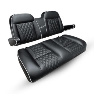Luxury Front Seat Cushion Assembly - Black w/ White Piping - Club Car DS (1982-up) | Kozip