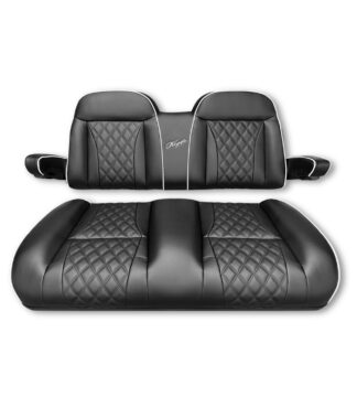 SCTR10-Kozip-Aeris-Front-Seat-Cushion-Set-Black-Base-White-Piping-Cross-Stitch-EZGO-RXV-TXT