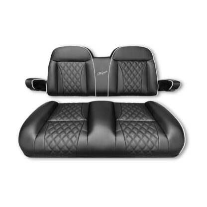 SCTR10-Kozip-Aeris-Front-Seat-Cushion-Set-Black-Base-White-Piping-Cross-Stitch-EZGO-RXV-TXT