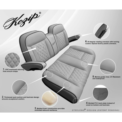 SCTR13-Kozip-Aeris-Front-Seat-Cushion-Set-Gray-Base-Black-Piping-Gray-Cross-Stitch-EZGO-RXV-TXT