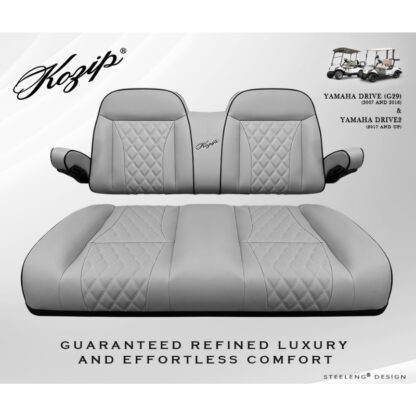 SCYM10 – Kozip Aeris Front Seat Cushion Set – Gray Base with Black Piping – Gray Cross Stitch for Yamaha G29 (Drive)(2007-up) / Drive 2 (2016-up)