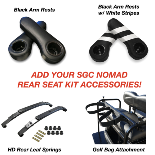 Steeleng-golf-cart-accessories-add-ons-SGC-nomad-rear-seat-kit-arm-rest-bag-holder-leaf-springs