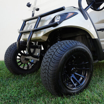 RX104 RHOX gloss black wheel installed on Yamaha Drive golf cart with turf tires.