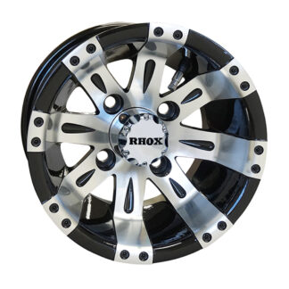10" Tempest / Storm / RX160 black and machined aluminum golf cart wheel by RHOX.