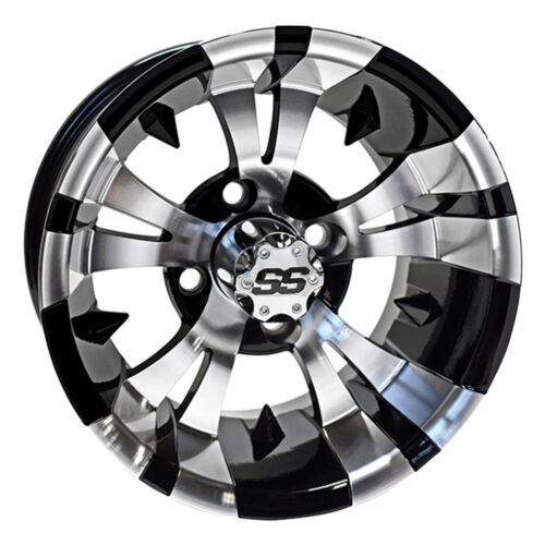 14" Vampire black and machined aluminum golf cart wheel by RHOX, Item # TIR-RX188.