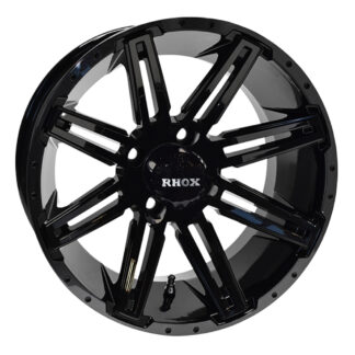 Gloss black finish aluminum 14" RHOX golf cart wheel, Item # TIR-RX275-B.