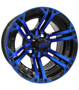 12" RX334 black and blue style golf cart wheel, available individually or as a set, by RHOX.