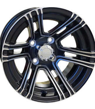 Black and machined aluminum 12x7" golf cart wheel by RHOX, Item # TIR-RX360.