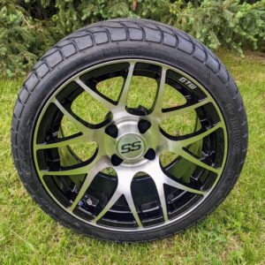 14" Pursuit Machined Aluminum Golf Cart Wheels and 205/40-R14 GTW® Fusion GTR Steel Belted Radial Street Tires Combo - Set of 4