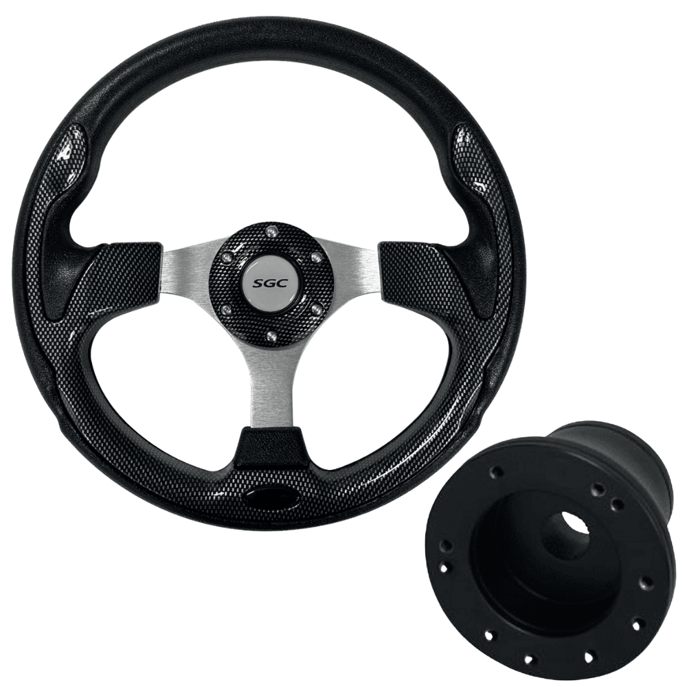 Golf Cart Steering Wheel Carbon Fiber Includes Adaptor Club Car EZGO Yamaha Golf Cart Models