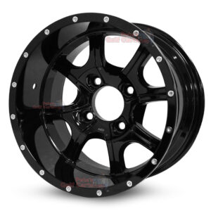 14″ Stalker Gloss Black Golf Cart Wheels Set of 4 | ET -20mm 14″x7″
