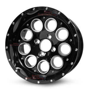 14″ Pioneer Gloss Black Golf Cart Wheels Set of 4 | ET -15mm 14″x7″