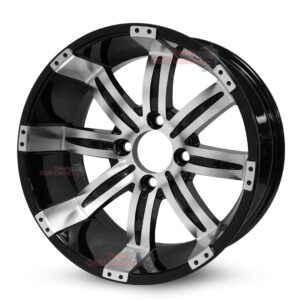 14″ Tempest Black/Machined Golf Cart Wheels Set of 4 | ET -20mm 14″x7″