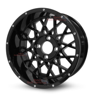 14″ Matrix Gloss Black Golf Cart Wheels Set of 4 | ET -15mm 14″x7″