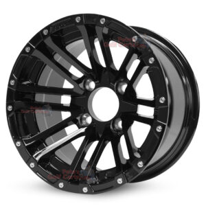 14″ Lancer Gloss Black Golf Cart Wheels Set of 4 | ET -20mm 14″x7″