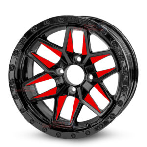 14″ Widow Red/Black Golf Cart Wheels Set of 4 | ET -20mm 14″x7″